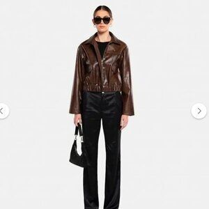 OW Collection Crocodile Embossed Faux Leather Jacket — Brown, Size Small